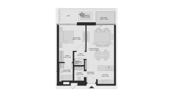 Apartment floor plan, 1 bedroom in Shoaq No. 11006 (2D)
