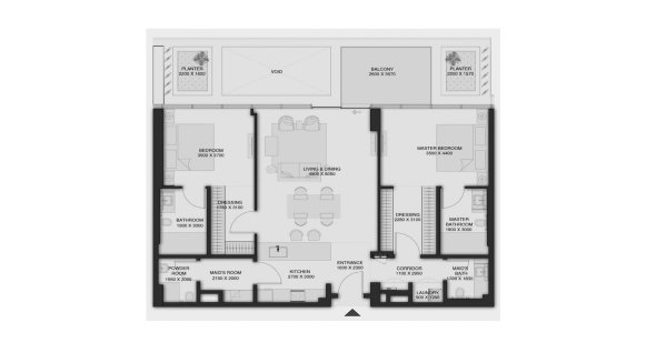 Apartment floor plan, 2 bedrooms in Shoaq No. 11008 (2D)